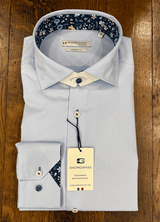 Cotton Plain Shirt with Floral Trim | Sky Blue