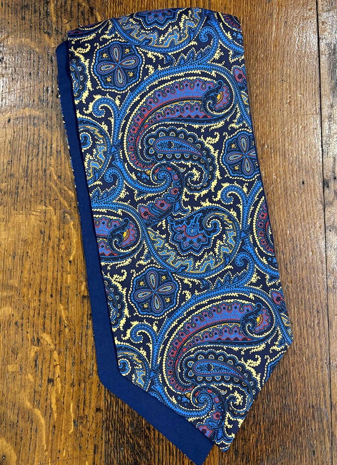 Silk Cravat | Navy Blue and Royal Detailed Large Paisley