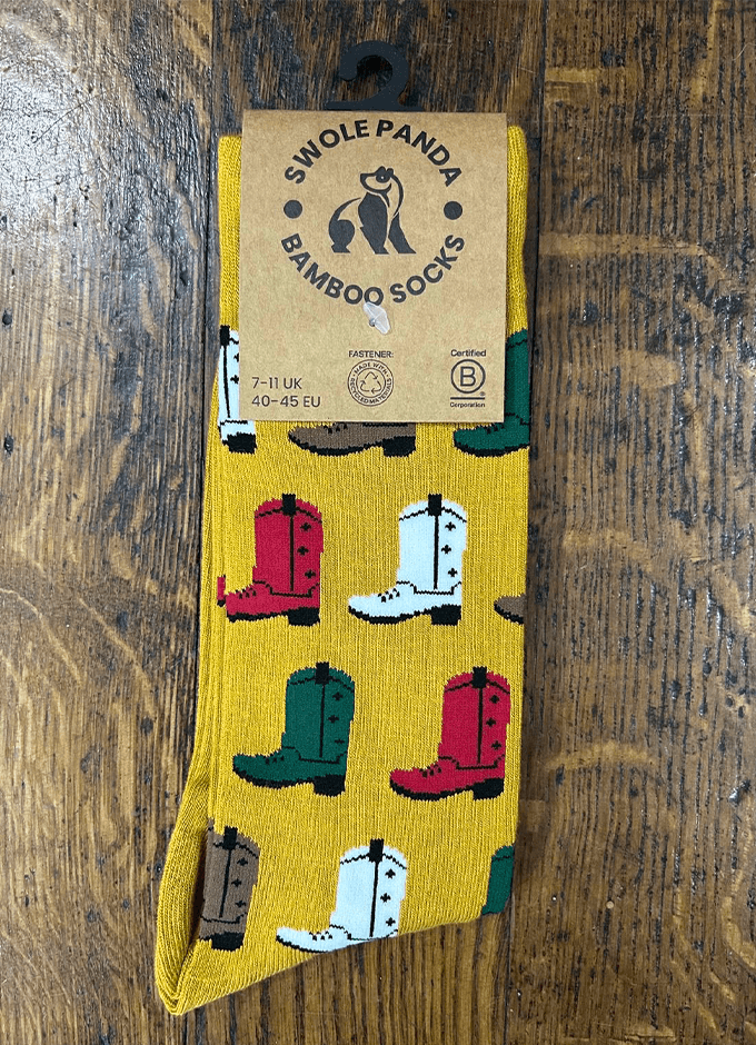 Swole Panda | Mustard Cowboy Boot Bamboo Socks