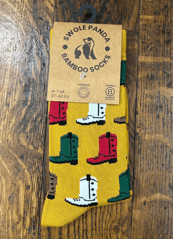Swole Panda | Mustard Cowboy Boot Bamboo Socks