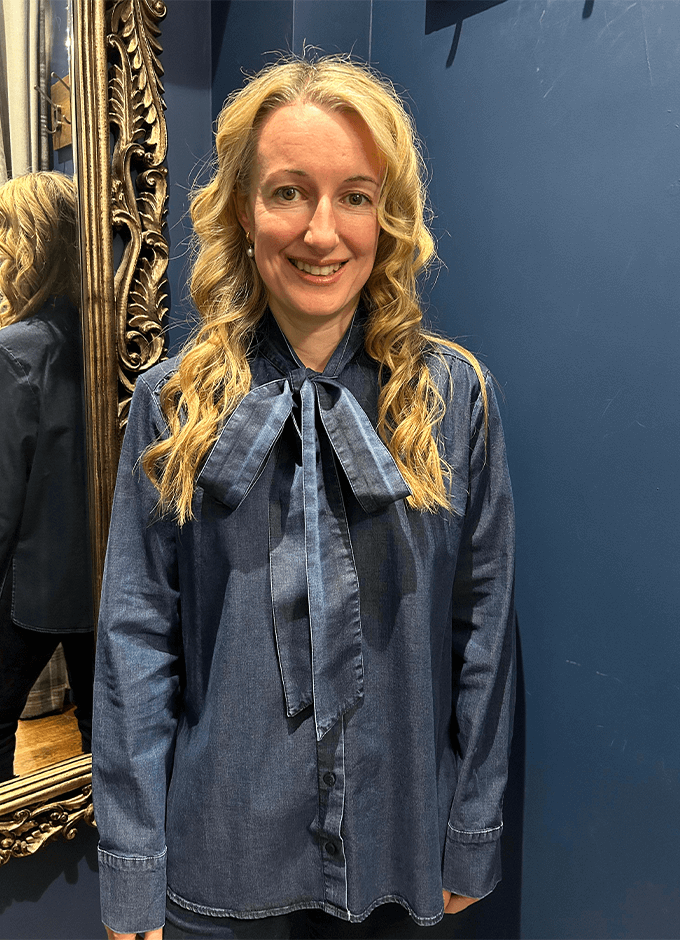 Lyocell Denim Blouse With Bow | Denim