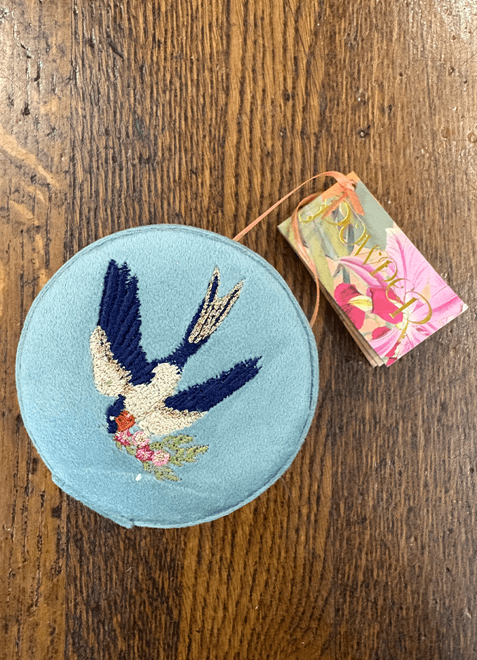Powder | Round Velvet Jewellery Box | Swooping Swallows