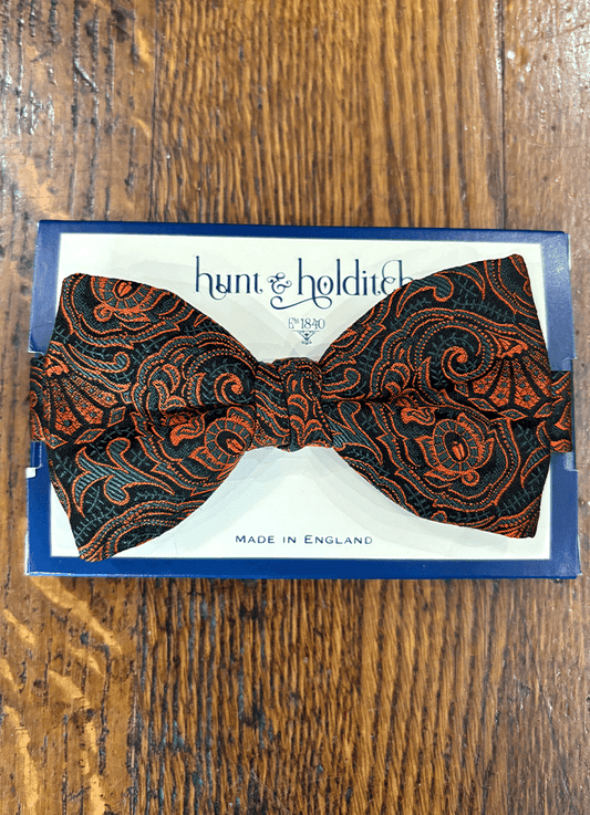 Pre Tied English Woven Silk Bow Tie | Bronze Floral