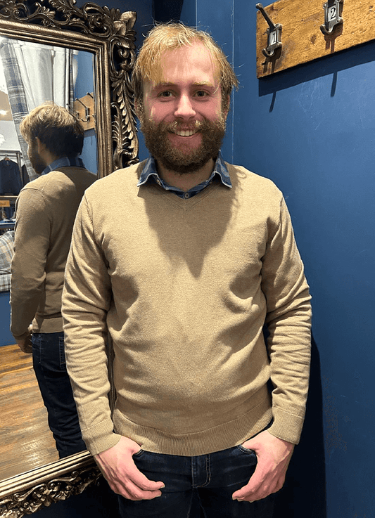 Cotton V-Neck Jumper | Brown