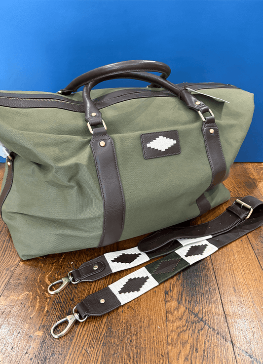 Caballero Large Travel Bag | Brown Leather and Forest Canvas