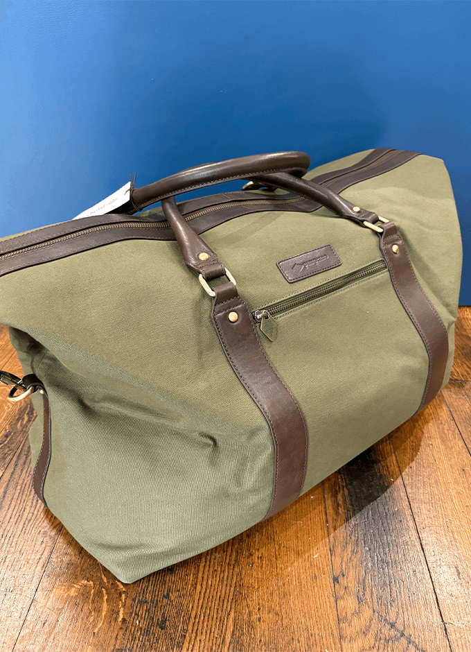 Caballero Large Travel Bag | Brown Leather and Forest Canvas