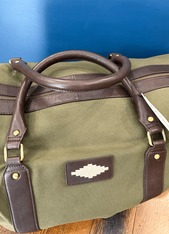 Caballero Large Travel Bag | Brown Leather and Forest Canvas