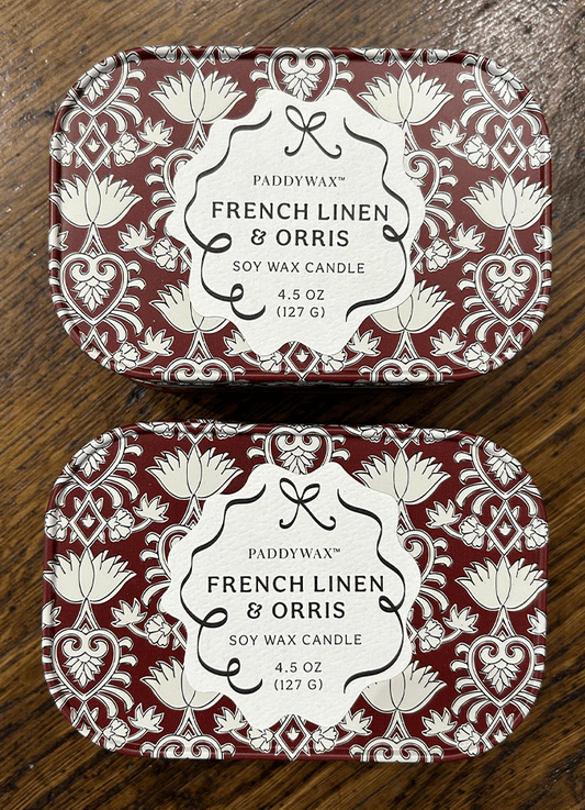 Cherie 4.5oz/127g Printed Tin Candle | French Linen & Orris