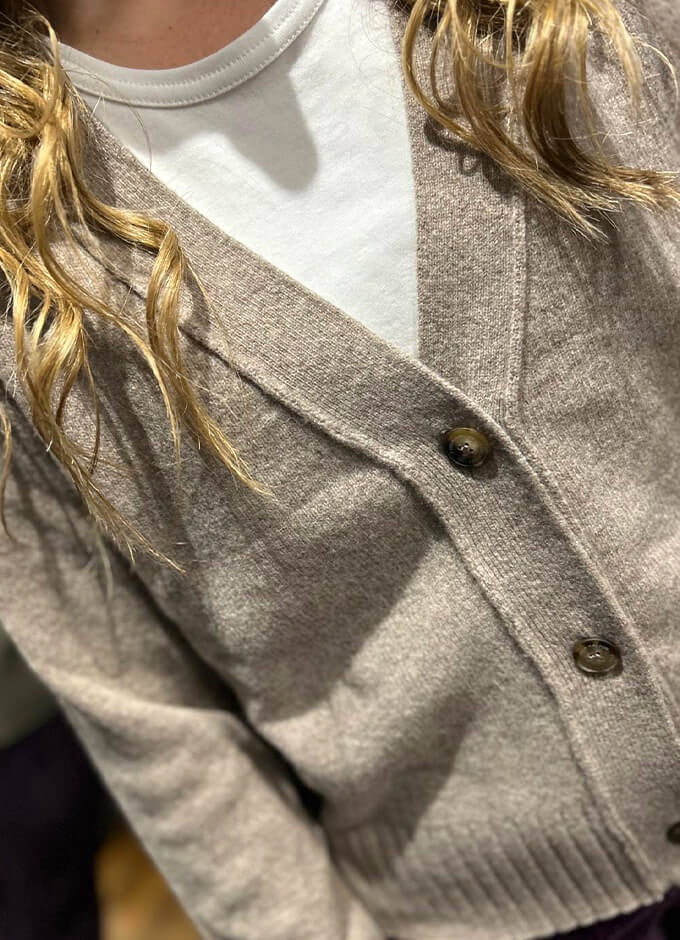 Ladies Merino Wool Cardigan | Grey Taupe