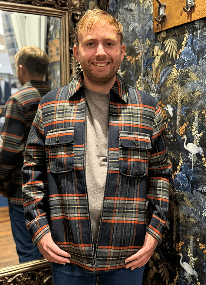 Wool Check Overshirt | Dark Navy