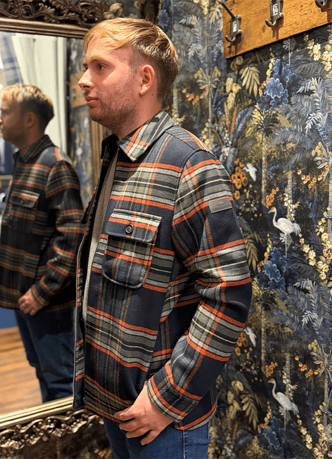 Wool Check Overshirt | Dark Navy