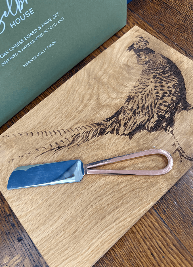Selbrae | Oak Cheese Board & Cheese Knife | Pheasant