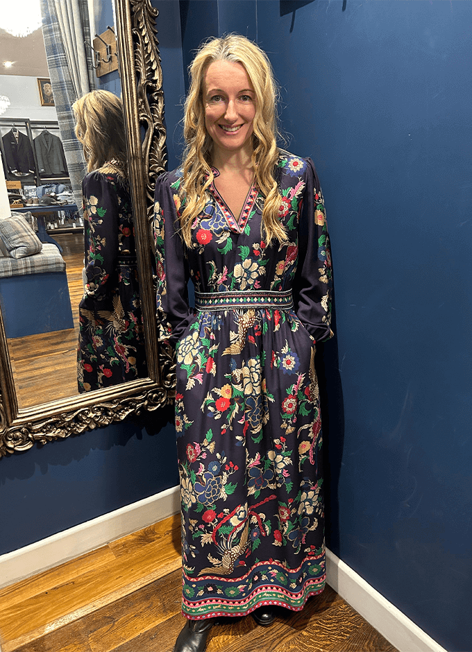 Cressida Placement Floral Long Sleeve Maxi Dress | Navy