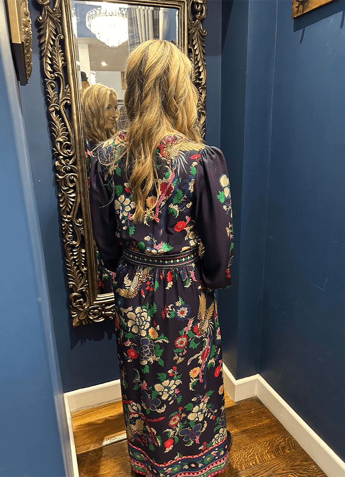 Cressida Placement Floral Long Sleeve Maxi Dress | Navy