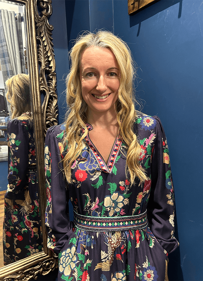 Cressida Placement Floral Long Sleeve Maxi Dress | Navy