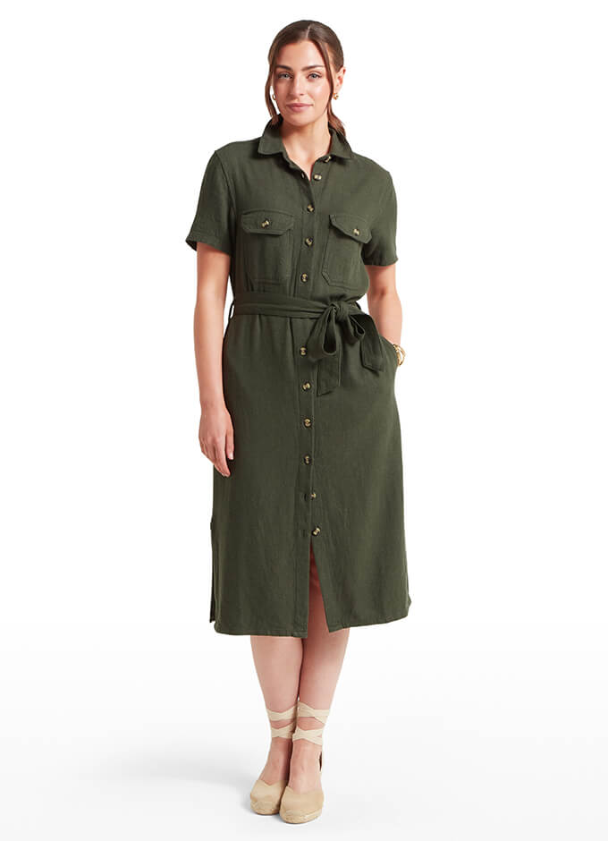 Schoffel | Daisy Linen Dress | Beetle Green