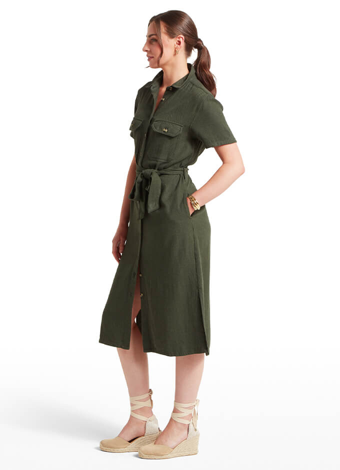 Schoffel | Daisy Linen Dress | Beetle Green