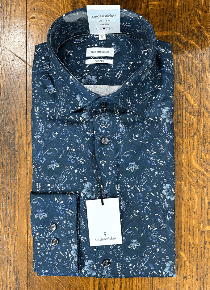 Dark Navy Floral Shirt | Shaped Fit