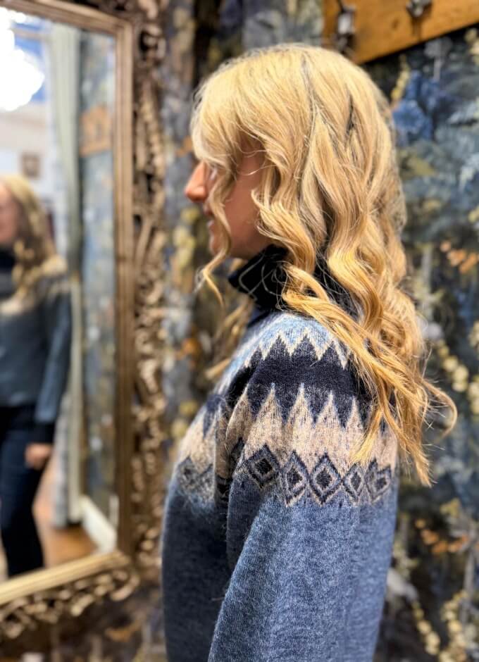 Delvin Womens Fair Isle Patern Sweater | Navy Multi