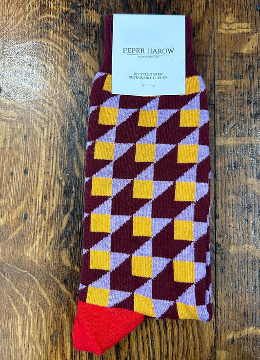 Peper Harow | Dimensional Men's Recycled Socks | Maroon