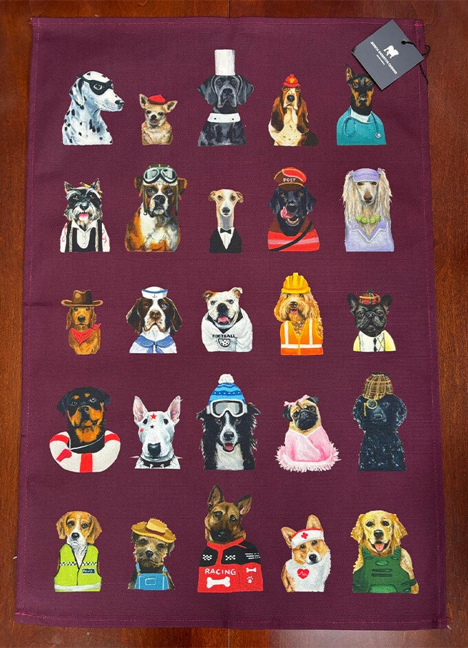 Dogs 100% Cotton Tea Towel | Berry