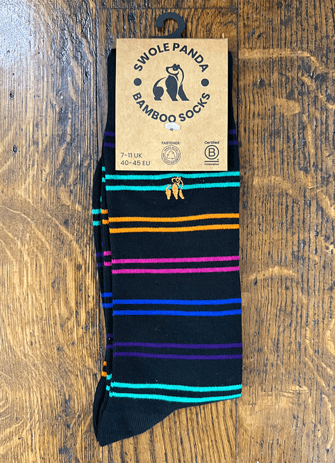 Swole Panda| Black & Double Fine Stripe Socks
