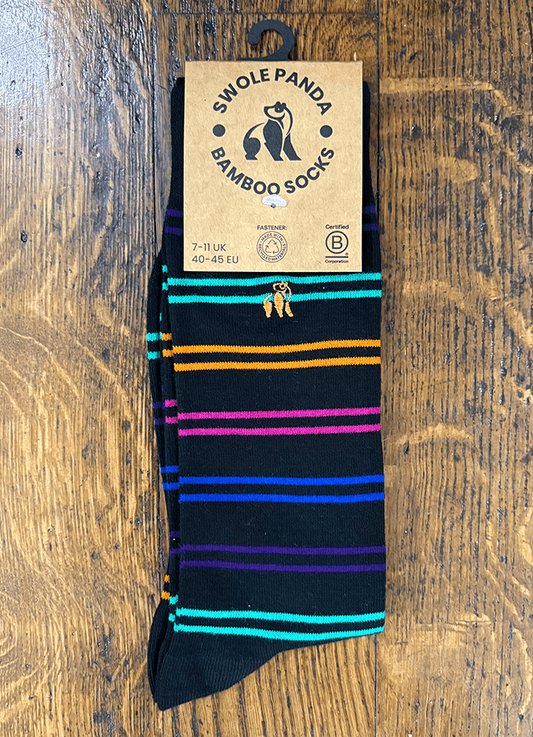 Swole Panda| Black & Double Fine Stripe Socks
