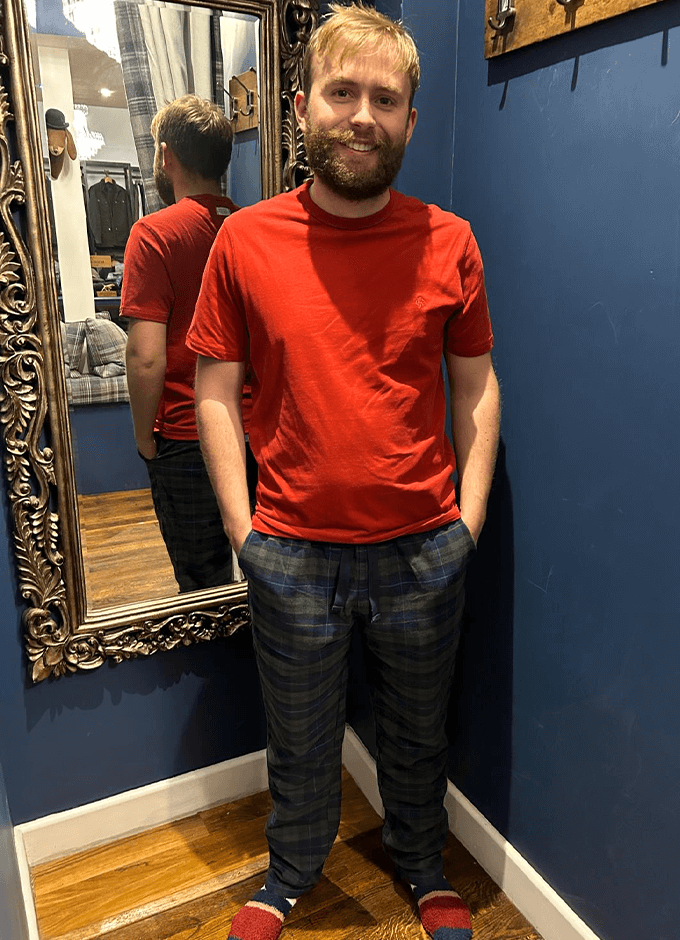 Dozer Cotton Pyjama Bottoms | Green/Navy Check