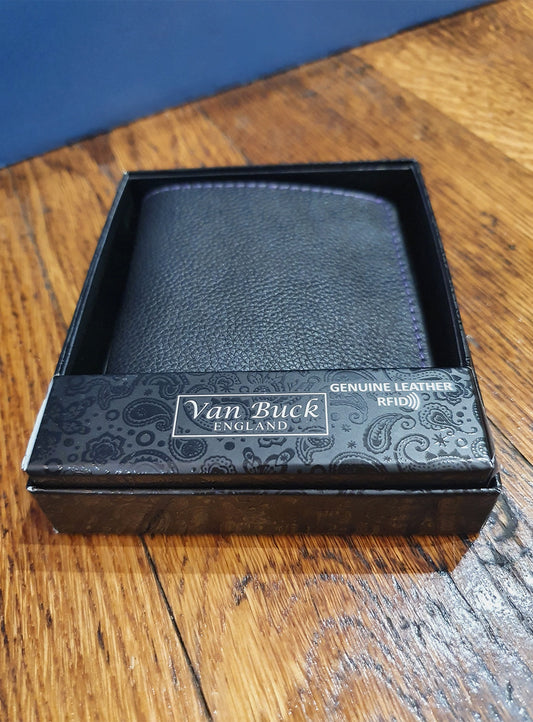 Leather Card Holder with Purple Trim