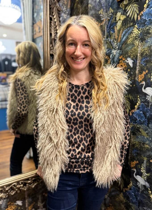 Faux Fur Vest | Light Beige Melange