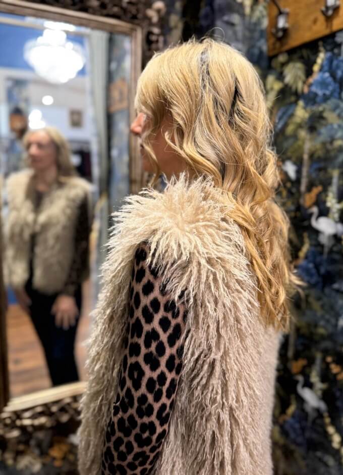 Faux Fur Vest | Light Beige Melange
