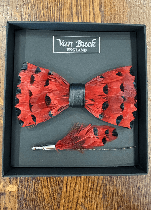 Feather Bow Tie & Lapel Pin Set | Deep Red