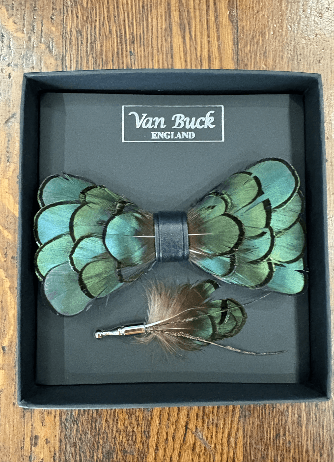 Feather Bow Tie & Lapel Pin Set | Green