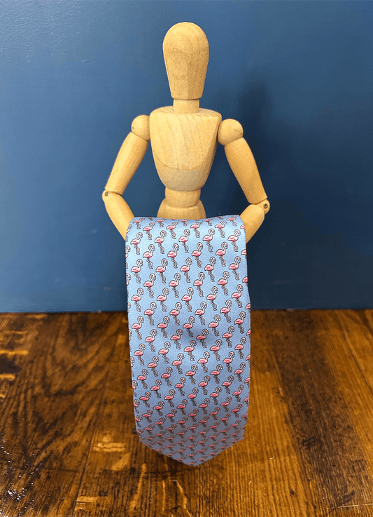 Tie | Soho Silk | Sky Blue Flamingo