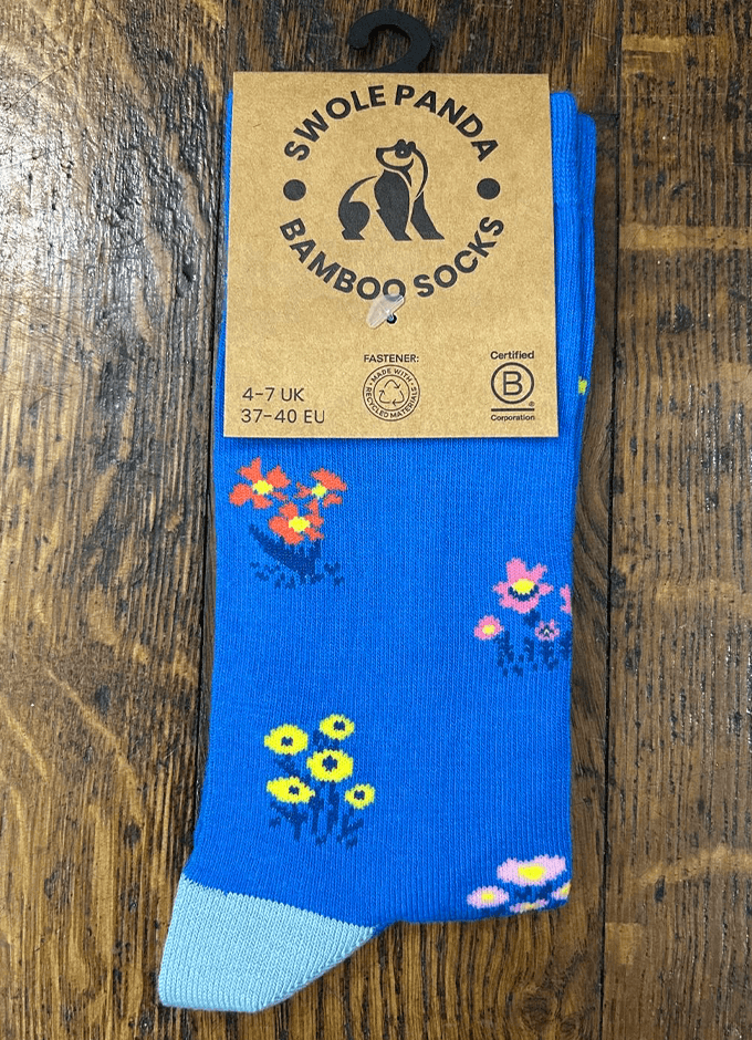Swole Panda | Blue Floral Bamboo Socks