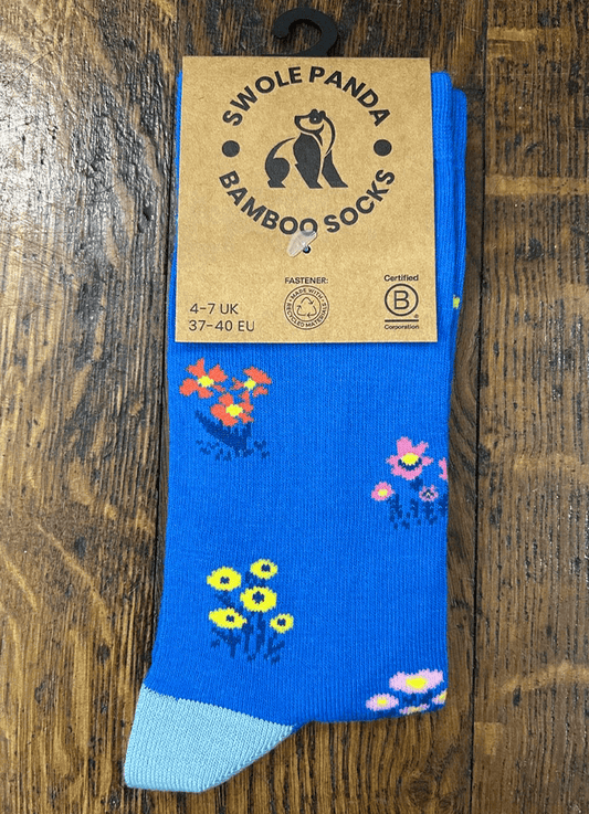 Swole Panda | Blue Floral Bamboo Socks