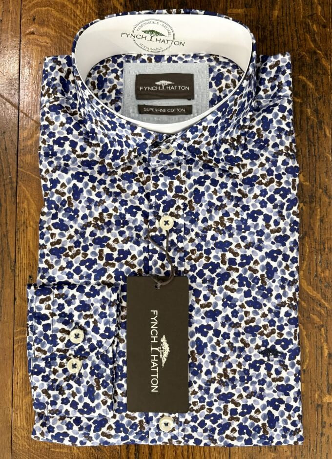 Floral Print Shirt | Ink Blue & Brown