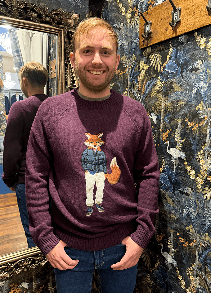 Intarsia Crew Neck Purple Jonty Fox Jumper