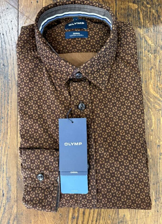 Casual Fine Cord Shirt | Geometric Print