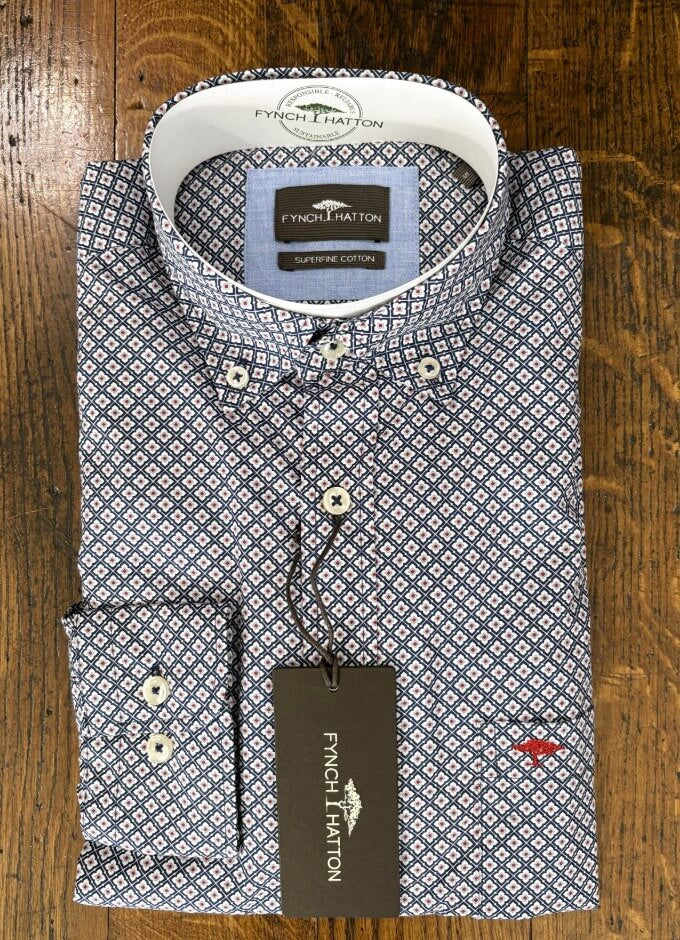 Geo Print Shirt | Navy & Red