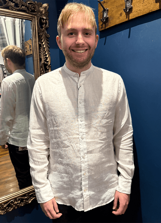 Grandad Collar Linen Shirt | White