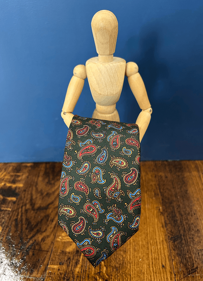 English Silk Tie | Green Paisley