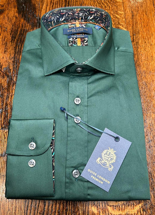 Pure Cotton Shirt | Bottle Green | Autumn Trim