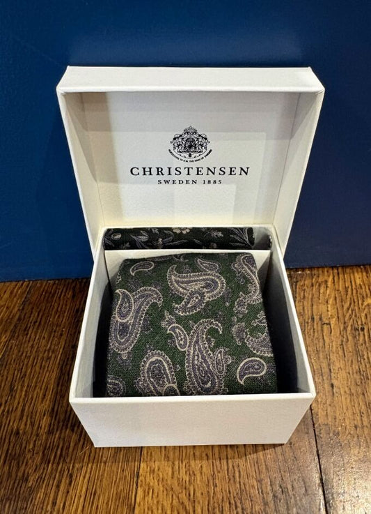Wool Tie & Pocket Square Set | Green Paisley