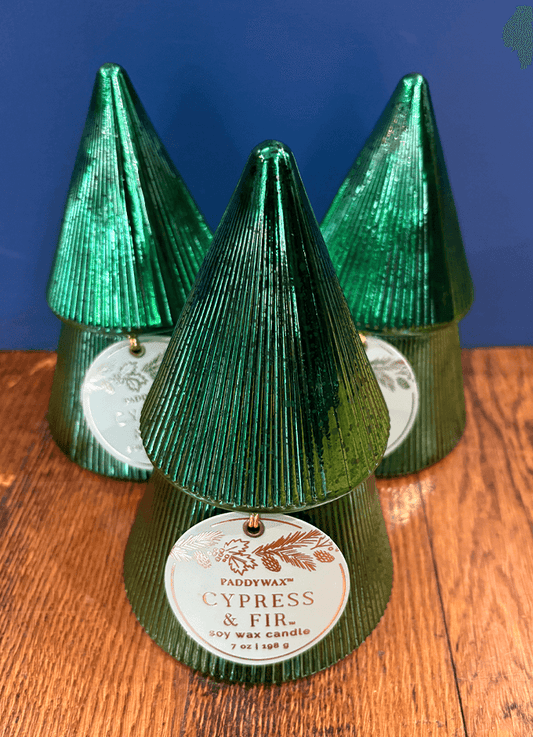 Cypress & Fir Green Stacked Tree Candle