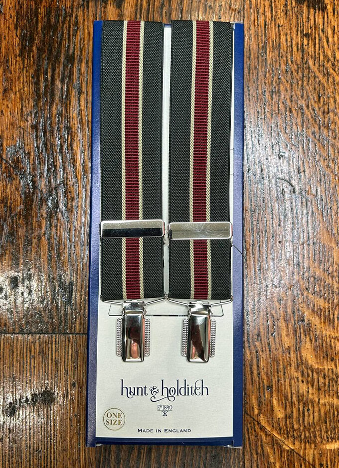 Clip Braces | Dark Green/Burgundy Stripe