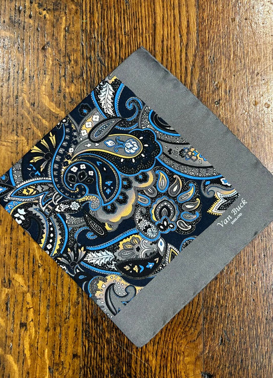 Grey Floral Paisley Silk Fancy Pocket Square