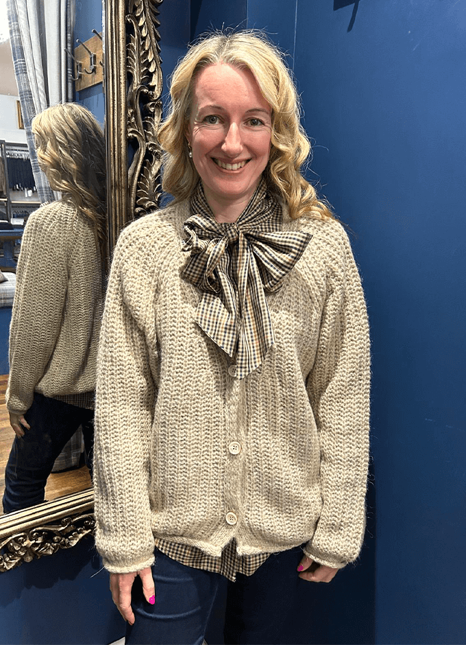 Hairy V-Neck Cardigan | Sand