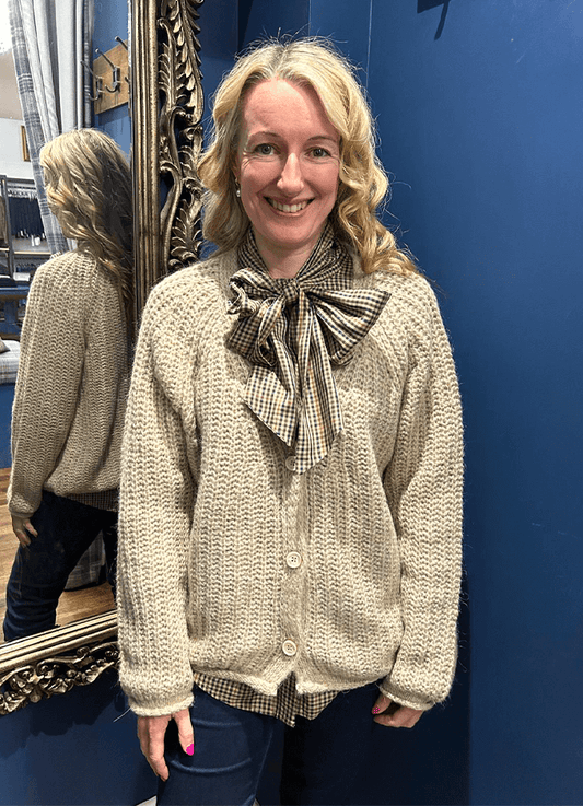 Hairy V-Neck Cardigan | Sand