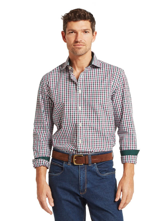 Hebden Tailored Shirt | Deep Pine/Burgundy Check